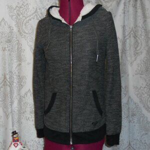 Roxy XS Gray Zippered Hoodie Faux Fur Sherpa Lining